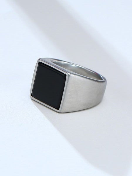 Men's Titanium Steel Black Square Onyx Ring Carousel 1