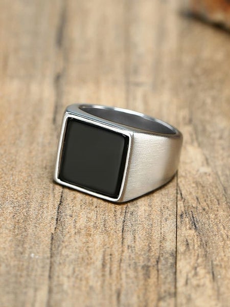Men's Titanium Steel Black Square Onyx Ring Carousel 2