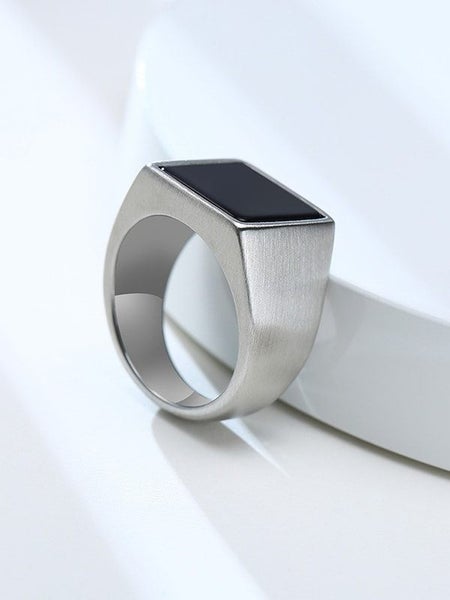 Men's Titanium Steel Black Square Onyx Ring Carousel 4