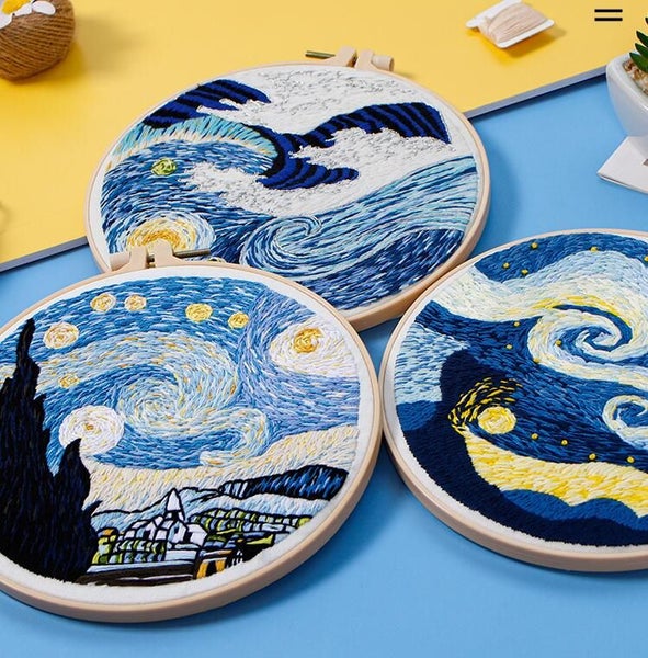3 Sets Embroidery Starter Kit,Cross Stitch Set, Stamped Embroidery Kits Carousel 2