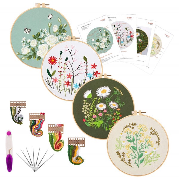 Embroidery Starters Kit, 4 Pack Cross Stitch Kits Carousel 1