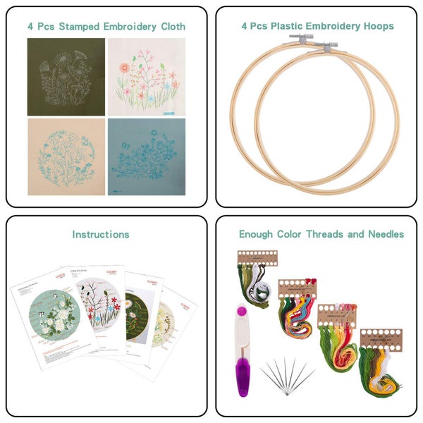 Embroidery Starters Kit, 4 Pack Cross Stitch Kits Carousel 2