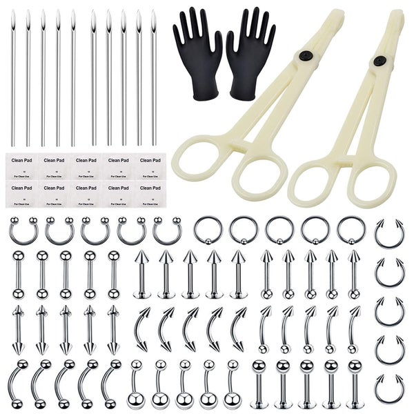 Body Piercing Tool Kit Ear Nose Navel Nipple Needles Set Carousel 1