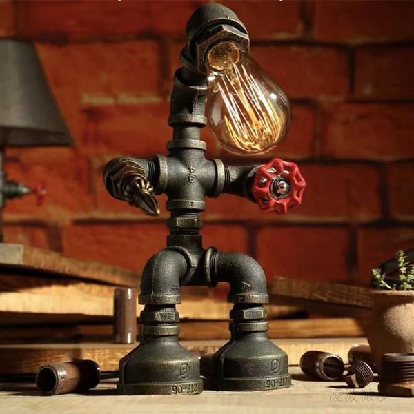 Retro Industrial Robot Bronze Steampunk Lamp Water Pipe Lights Desk Lamps SWITCH Carousel 1