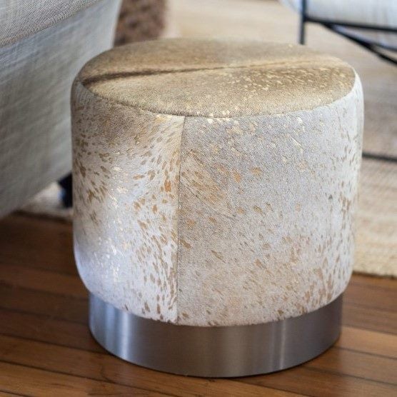 Cowhide Ottoman in White & Gold Carousel 1