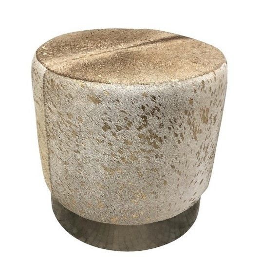 Cowhide Ottoman in White & Gold Carousel 2