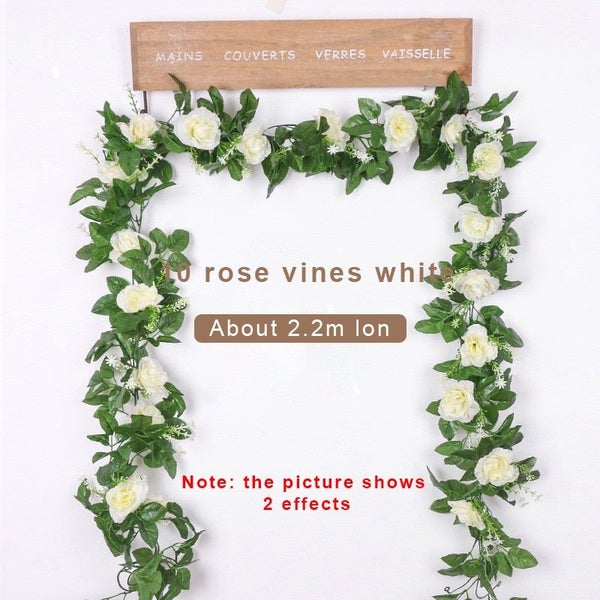 2M White Artificial Flowers Vine Fake Rose Flower Rattan for Wedding Carousel 1