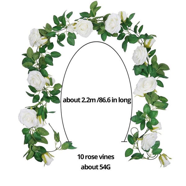 2M White Artificial Flowers Vine Fake Rose Flower Rattan for Wedding Carousel 2