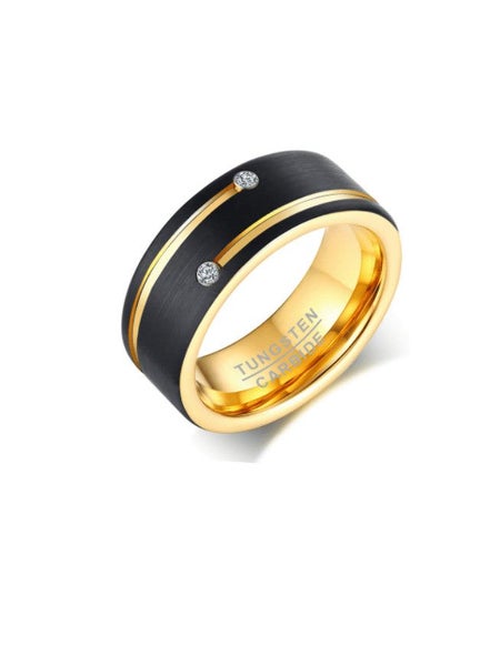 Men's Tungsten Multi-toned Gun-Metal Black and 14K Gold Band - LOW RESERVE! Carousel 1