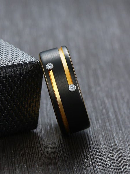 Men's Tungsten Multi-toned Gun-Metal Black and 14K Gold Band - LOW RESERVE! Carousel 2