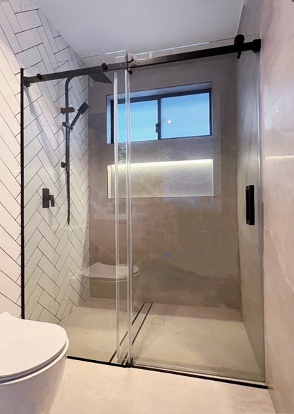 Frameless Shower Glass Rectangle1600wx1950h Matte Black Sliding Door $119062936668796034114
