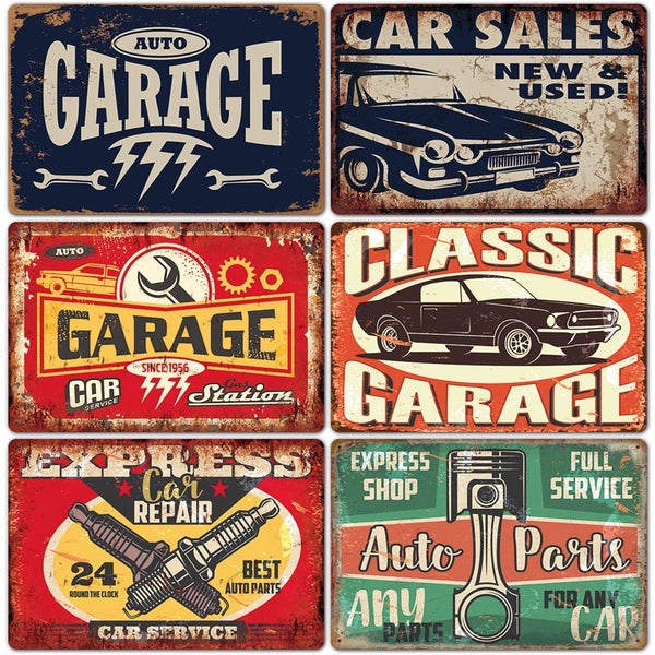 Vintage Garage Service Open Metal Plaque Tin Sign Carousel 2