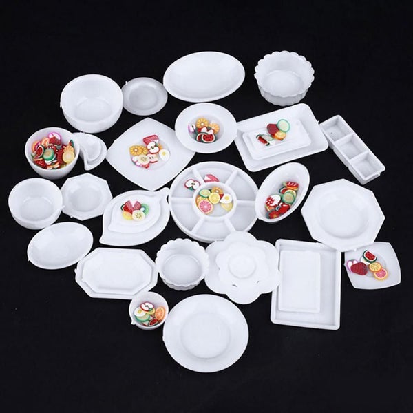 1:12 Doll house Kitchen Accessories 33pcs Miniature Tableware Plates Carousel 1