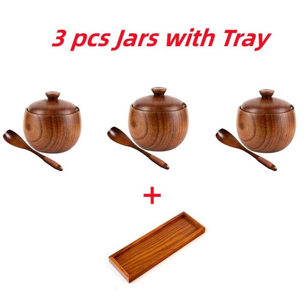 Wooden Salt Cellar Sugar Bowl Pepper Box Salt Seasoning Container Carousel 1