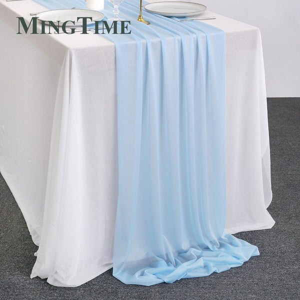 Sheer Chiffon Luxury Solid Colorful Table Runner Blue Rustic Boho Carousel 1