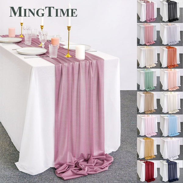 Sheer Chiffon Luxury Solid Colorful Table Runner Blue Rustic Boho Carousel 2