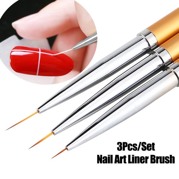 3Pcs French Stripe Nail Art Liner Brush Set 3D Tips Line Stripes DIY Carousel 2