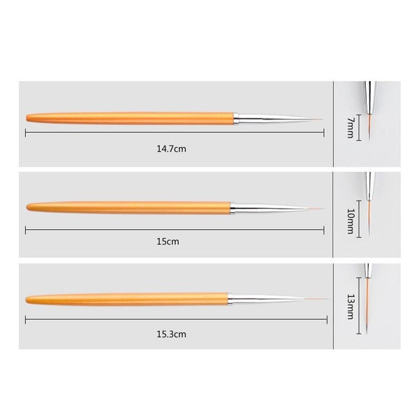 3Pcs French Stripe Nail Art Liner Brush Set 3D Tips Line Stripes DIY Carousel 7