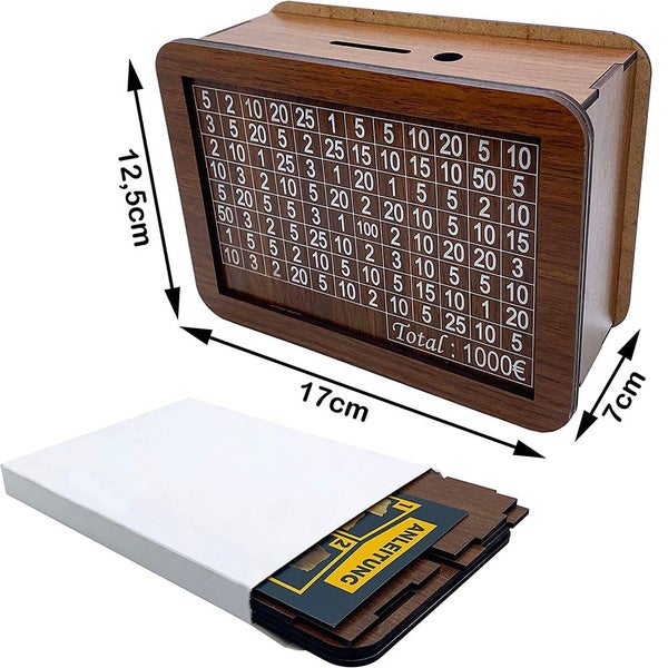 Wooden Piggy Bank, Natural Wood Money Box Money Bank with Savings Target Carousel 1