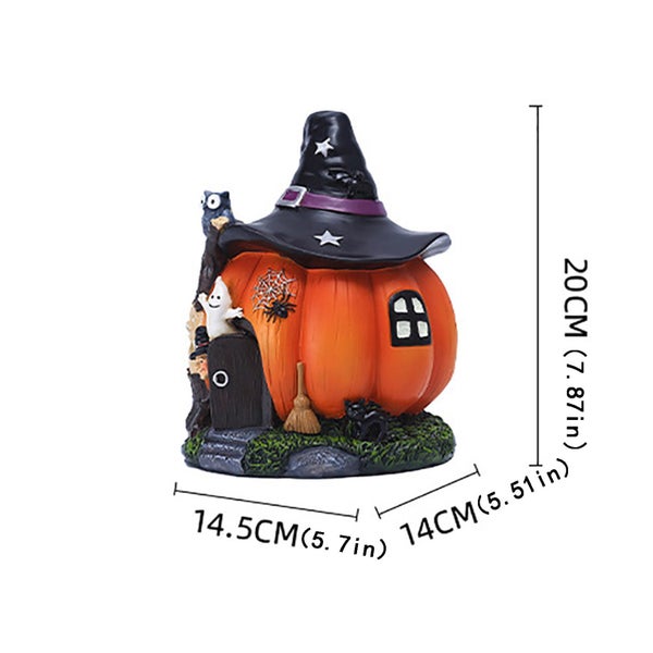 Halloween Witch Pumpkin House Ornament Creative Luminous Resin Crafts Carousel 1