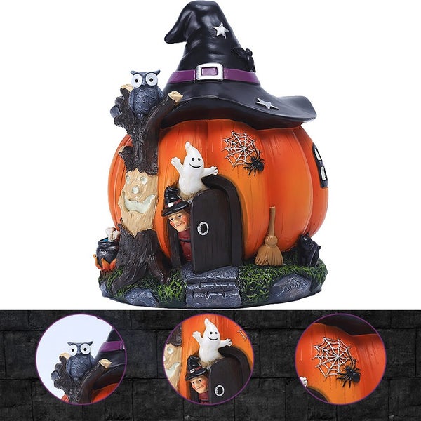 Halloween Witch Pumpkin House Ornament Creative Luminous Resin Crafts Carousel 2