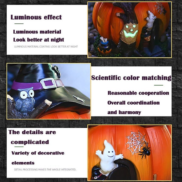 Halloween Witch Pumpkin House Ornament Creative Luminous Resin Crafts Carousel 7