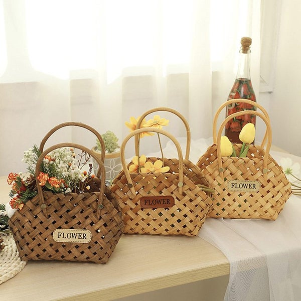 23*11*25cm Hand-woven Rattan Flower Basket Household Flower Storage Carousel 2