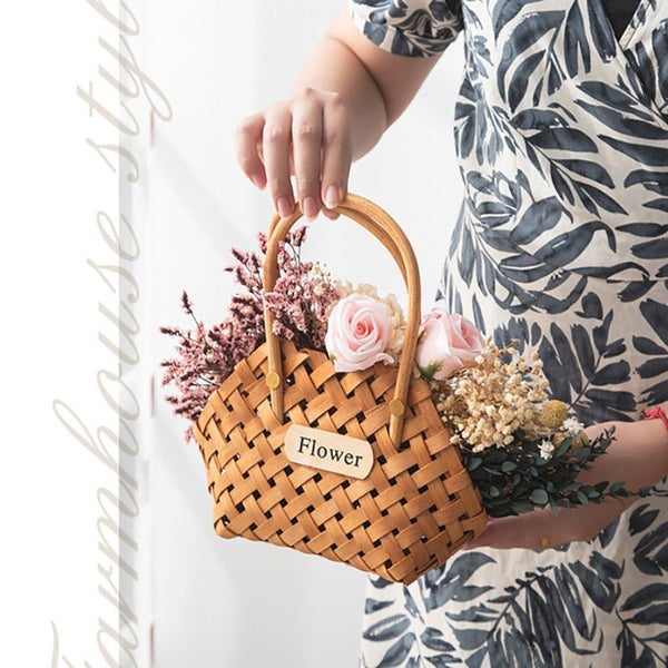 23*11*25cm Hand-woven Rattan Flower Basket Household Flower Storage Carousel 6
