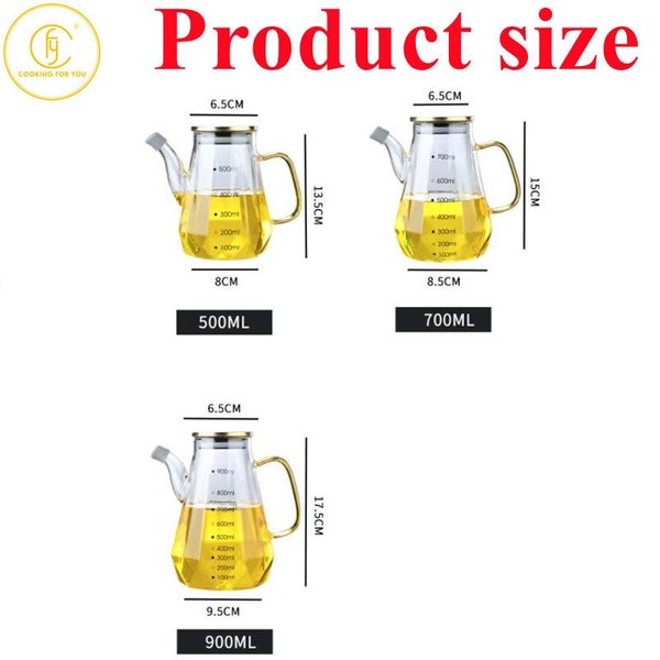 500/700/900ml Home Creative Glass Diamond Oil Bottle with Scale and Carousel 7