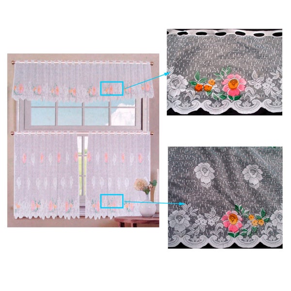 3 Pce Cafe Gardenia Lace Curtain Set Carousel 1
