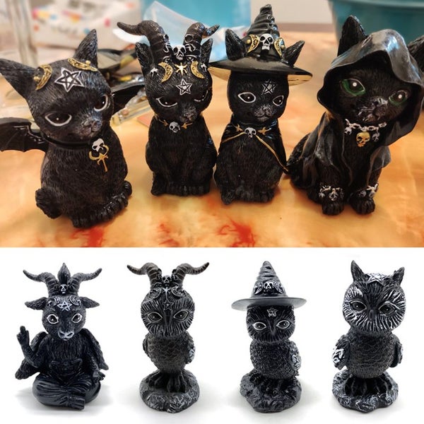 Halloween Decorative Figurines Black Magic Cat Owl Ornaments Table Carousel 2