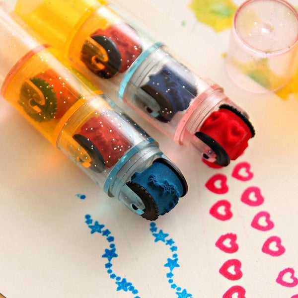 Haile 3/6Pcs Cute Mini Roller Toy Stamp Seal Highlighter Kids Funny Carousel 2