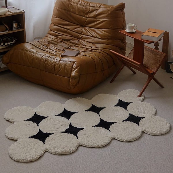 Vintage Tufting Black White Rug Soft Fluffy Bedside Bedroom Carpet Carousel 1