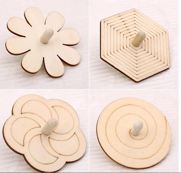6pcs/set White Wood Gyro Toy for Children DIY Handmade Painted Toy Carousel 2