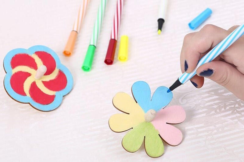 6pcs/set White Wood Gyro Toy for Children DIY Handmade Painted Toy Carousel 5