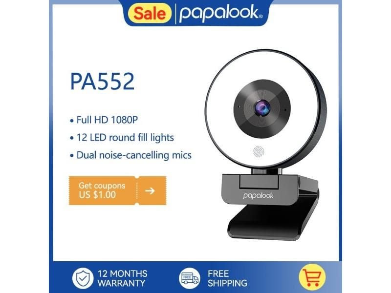 PAPALOOK PA552 FHD 1080P Fixed Focus Live Streaming Webcam With Dual MIC Ring Carousel 1