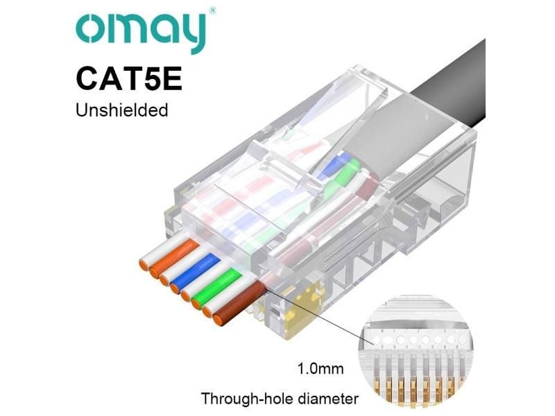 OMAY CAT6 CAT5E RJ45 Modular Plug Network Connectors UTP 50u Gold-Plated 8P8C Carousel 1