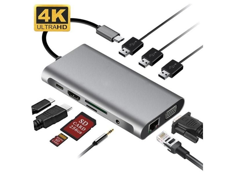 USB Type C HubTo HDMI-compatible 4K VGA Adapter RJ45 Lan Ethernet SD TF PD Carousel 1