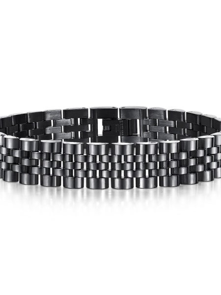 Men's Titanium Steel Woven Link Gun-Metal Black Bracelet Carousel 1