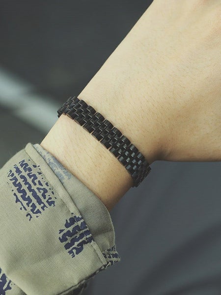 Men's Titanium Steel Woven Link Gun-Metal Black Bracelet Carousel 2