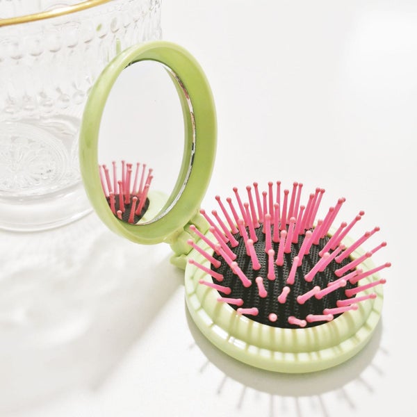 1Pc Folding Air Bag Comb With Mirror Candy Color Travel Hairbrush Carousel 1