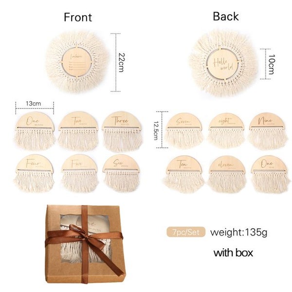 7pcs/set Wooden Baby Monthly Milestone Cards Tassel Double Sided Carousel 1
