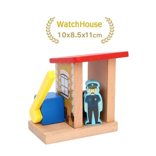 Wooden Railway Track Accessories Gas Station Train Cross Road Block Carousel 1