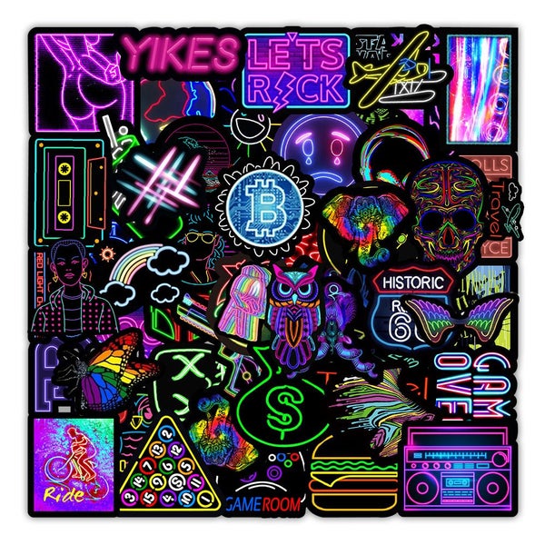 10/30/50/100PCS Cartoon Neon Light Graffiti Stickers Aesthetic Car Carousel 1