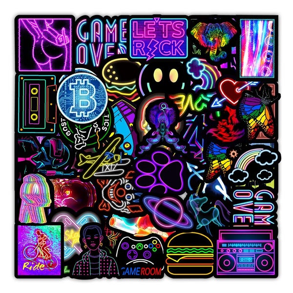 10/30/50/100PCS Cartoon Neon Light Graffiti Stickers Aesthetic Car Carousel 2