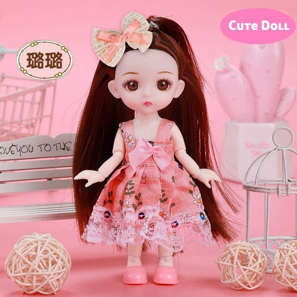 Pink Dress Long Hair Cute Body Doll for Girl Children Gift 17cm 13 Carousel 1