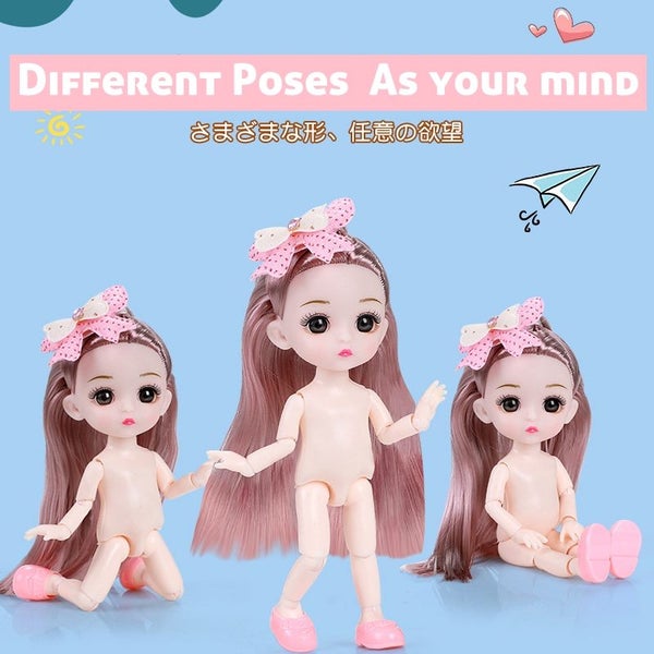 Pink Dress Long Hair Cute Body Doll for Girl Children Gift 17cm 13 Carousel 2