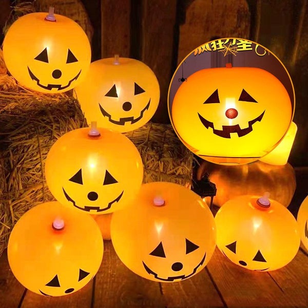5Pcs Led Light Up Balloon Latex Pumpkin Balloons Halloween Party Carousel 1
