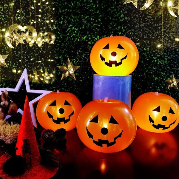 5Pcs Led Light Up Balloon Latex Pumpkin Balloons Halloween Party Carousel 2