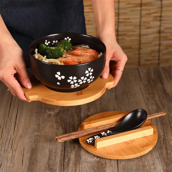 Rice Noodle Bowl with Lid Spoon and Chopstick Japanese Style Kitchen Carousel 2